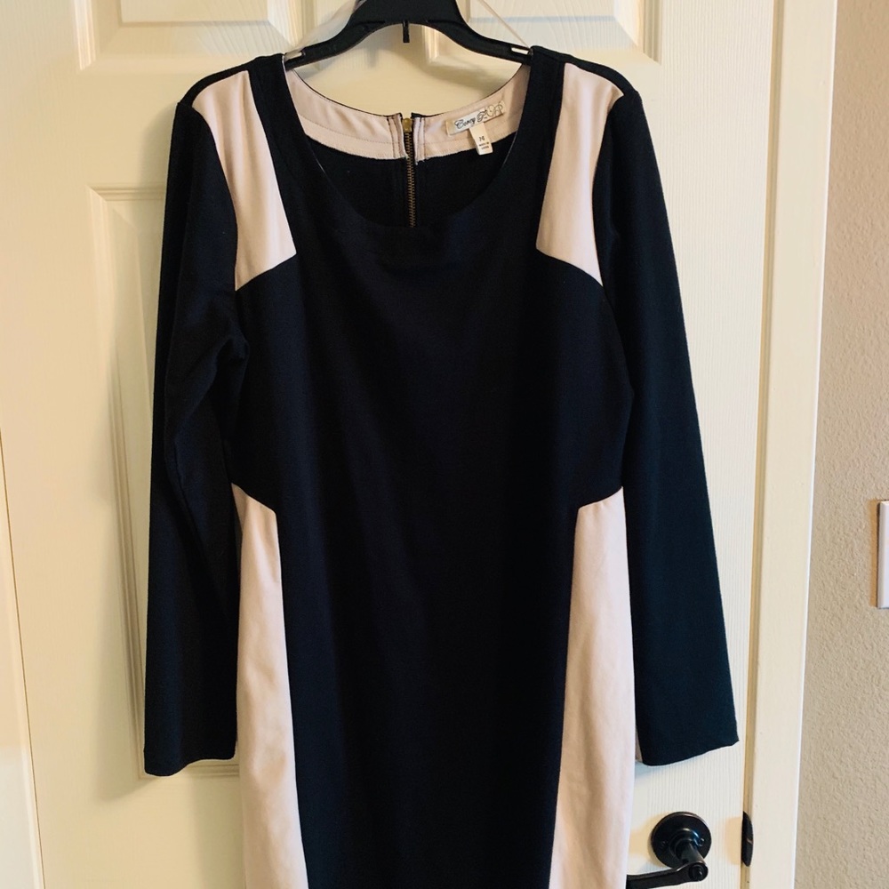 Plus Size Long Sleeved Black and White color blocked dress, size 14 🤍🖤